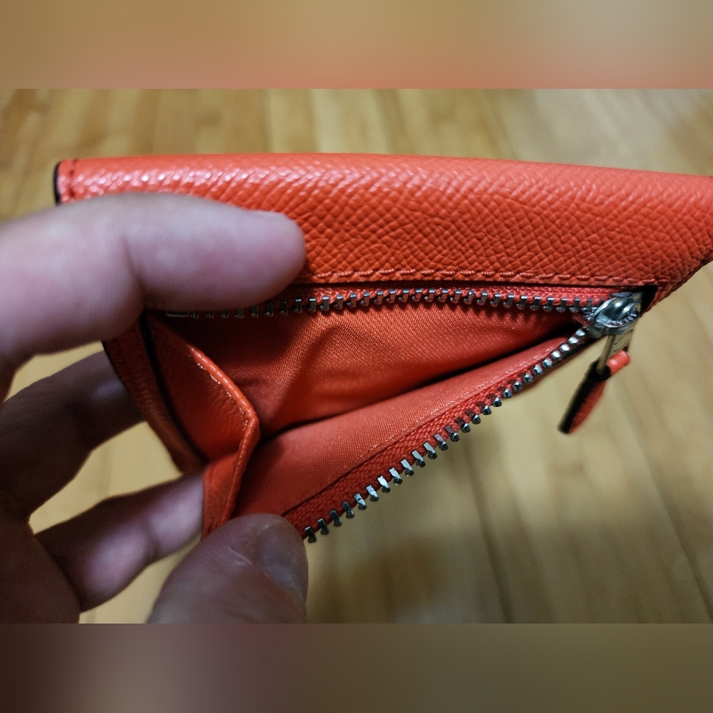 Coach Trifold Snap Small Wallet Coin Orange Crossgrain Pebbled Leather Zipper - Picture 3 of 11